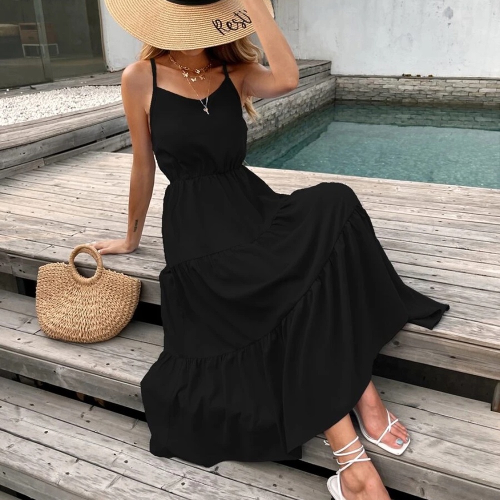 Boho Criss Cross Back Ruffle Cami Dress - Picture 6 of 13
